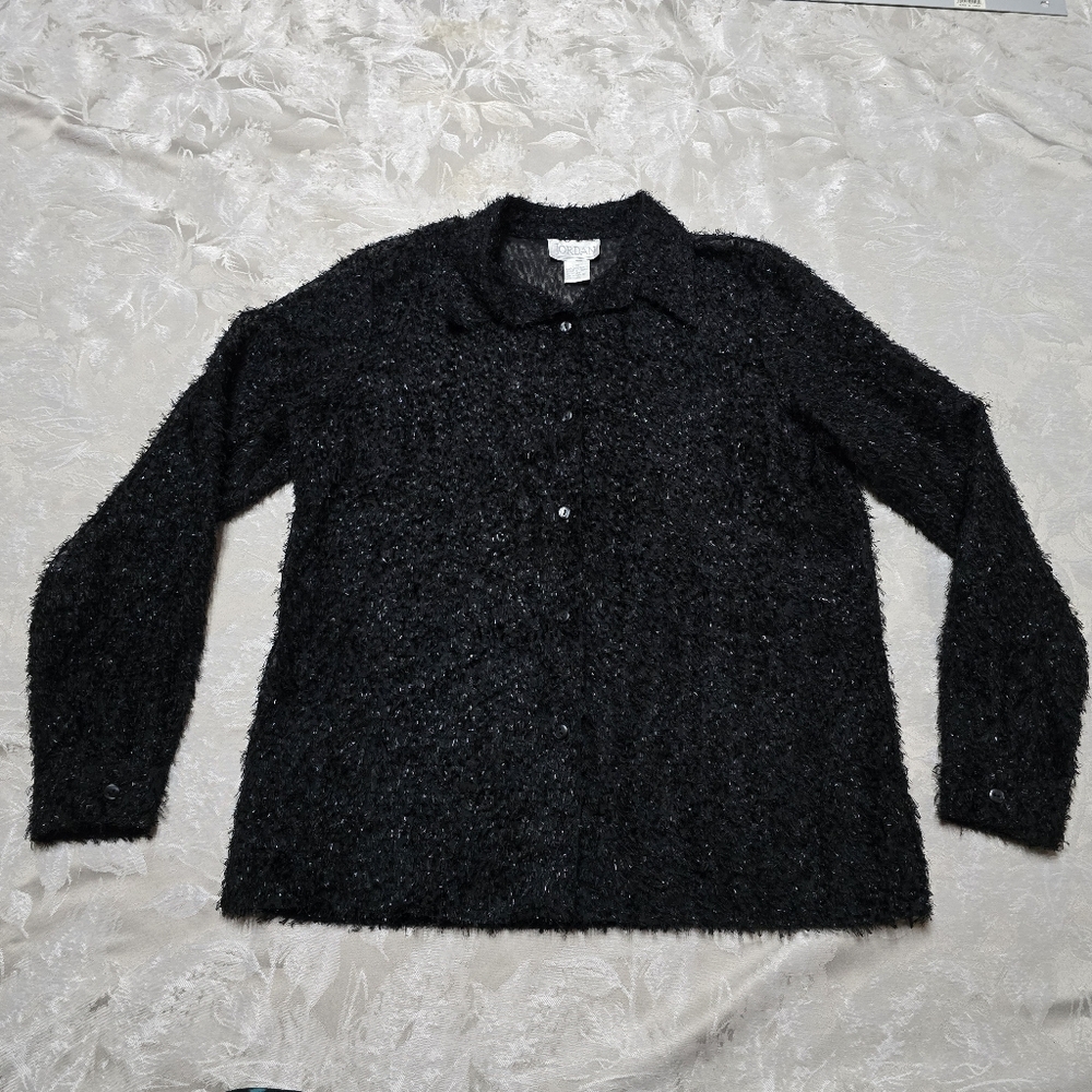 Vintage Jordan Metallic Sheer Button Blouse Medium Club Party Cocktail Top Fancy